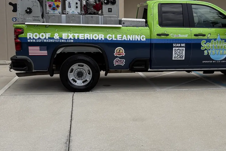 SoftWash Systems of St. Louis County service truck equipped for roof and exterior cleaning